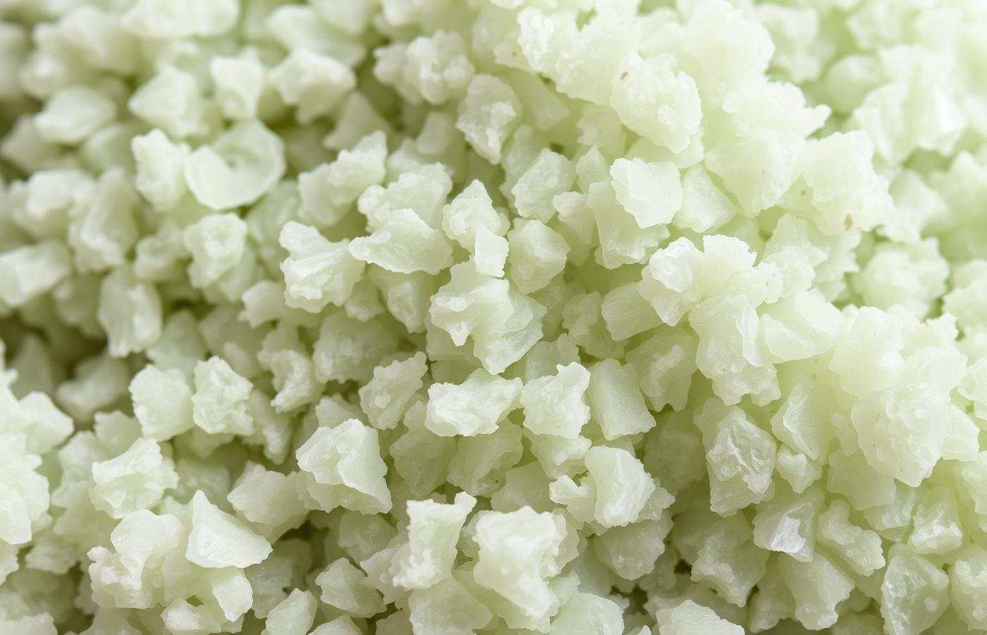Close-up of pale green natural zeolite granules